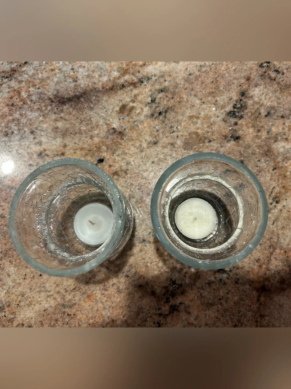 Yankee Candle Accents Hurricane Style Crackle Glass (2) Votive Holders 4”Hx3”W